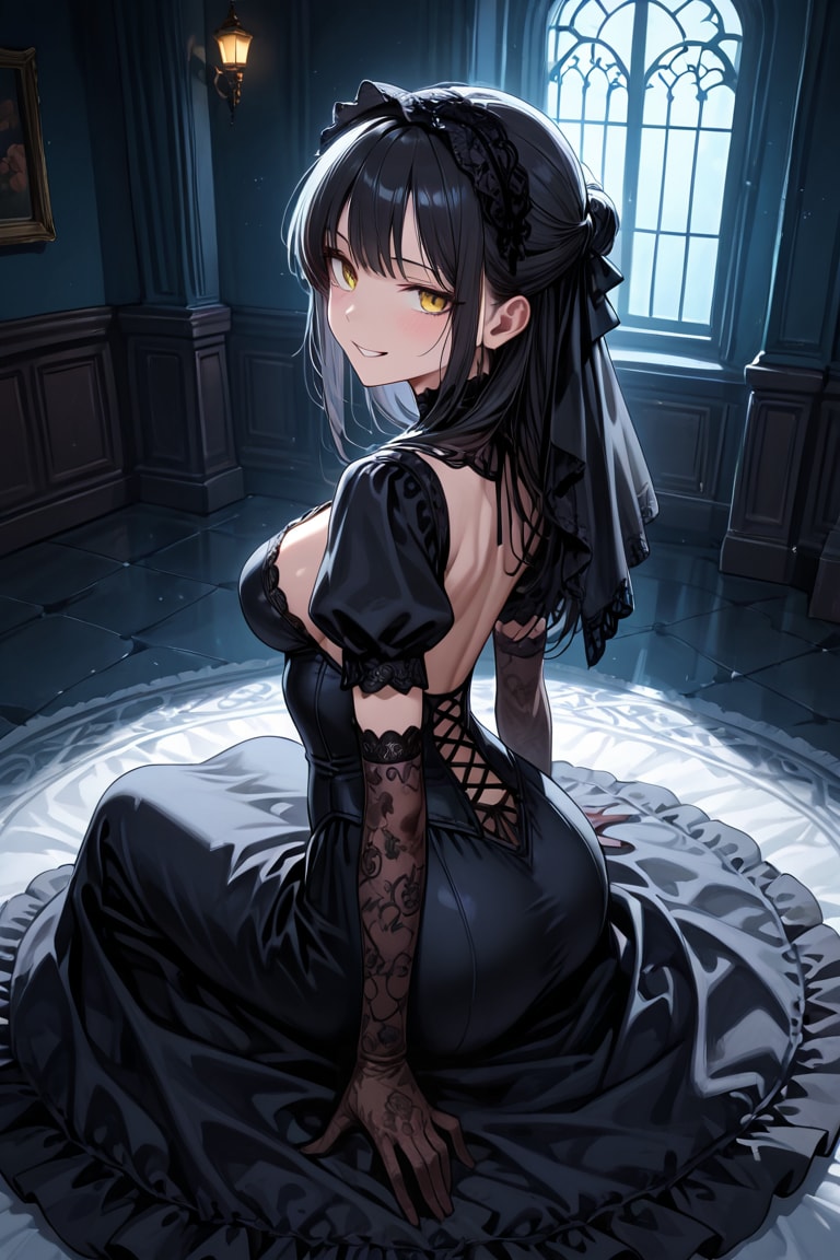 黒髪黒ドレス