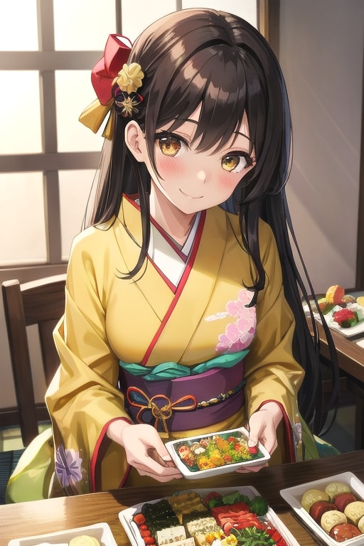 お節食べてるなごちゃん🍱😋🎍💛 | の人気AIイラスト・グラビア