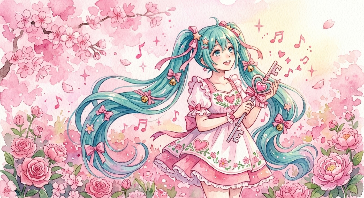 水彩画ミクさん　桜色のシンフォニー