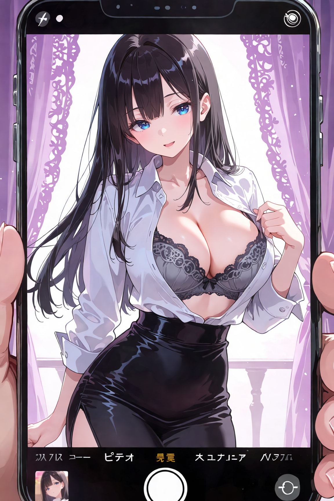 開いたシャツの先