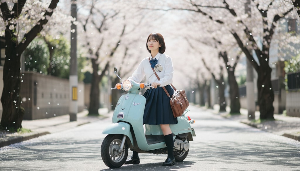 スクーター通学（ヘルメットはしましょう）