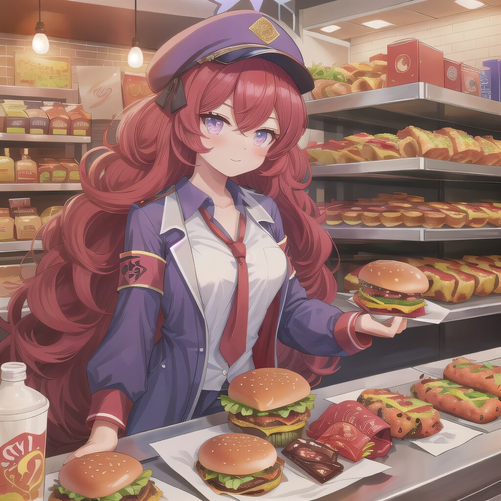 赤髪ロングで接客中の少女