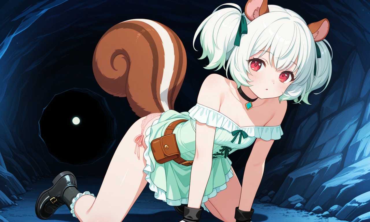 狭い洞窟を進むこりすちゃん