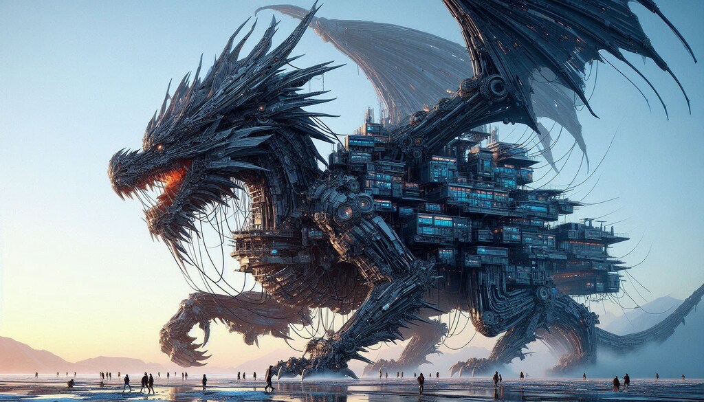 サイバーパンクシティを載せたドラゴンちゃん？