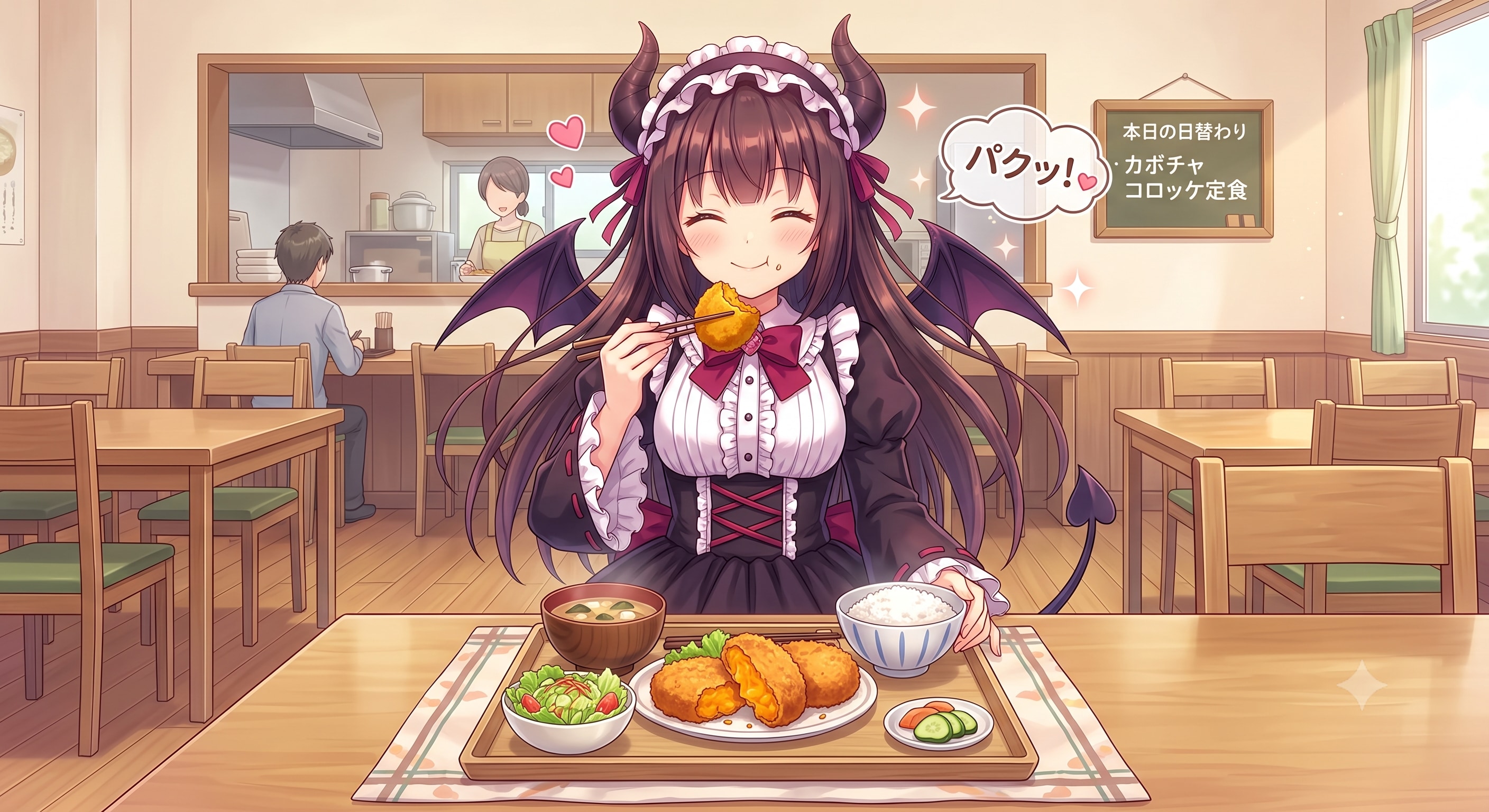 今日のお昼はカボチャのコロッケです