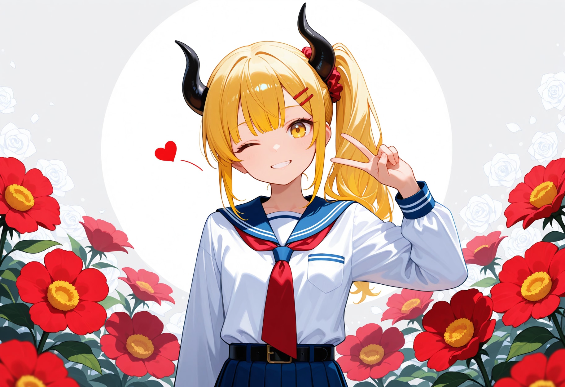 花とハートとピース女鬼高生さん | の人気AIイラスト・グラビア