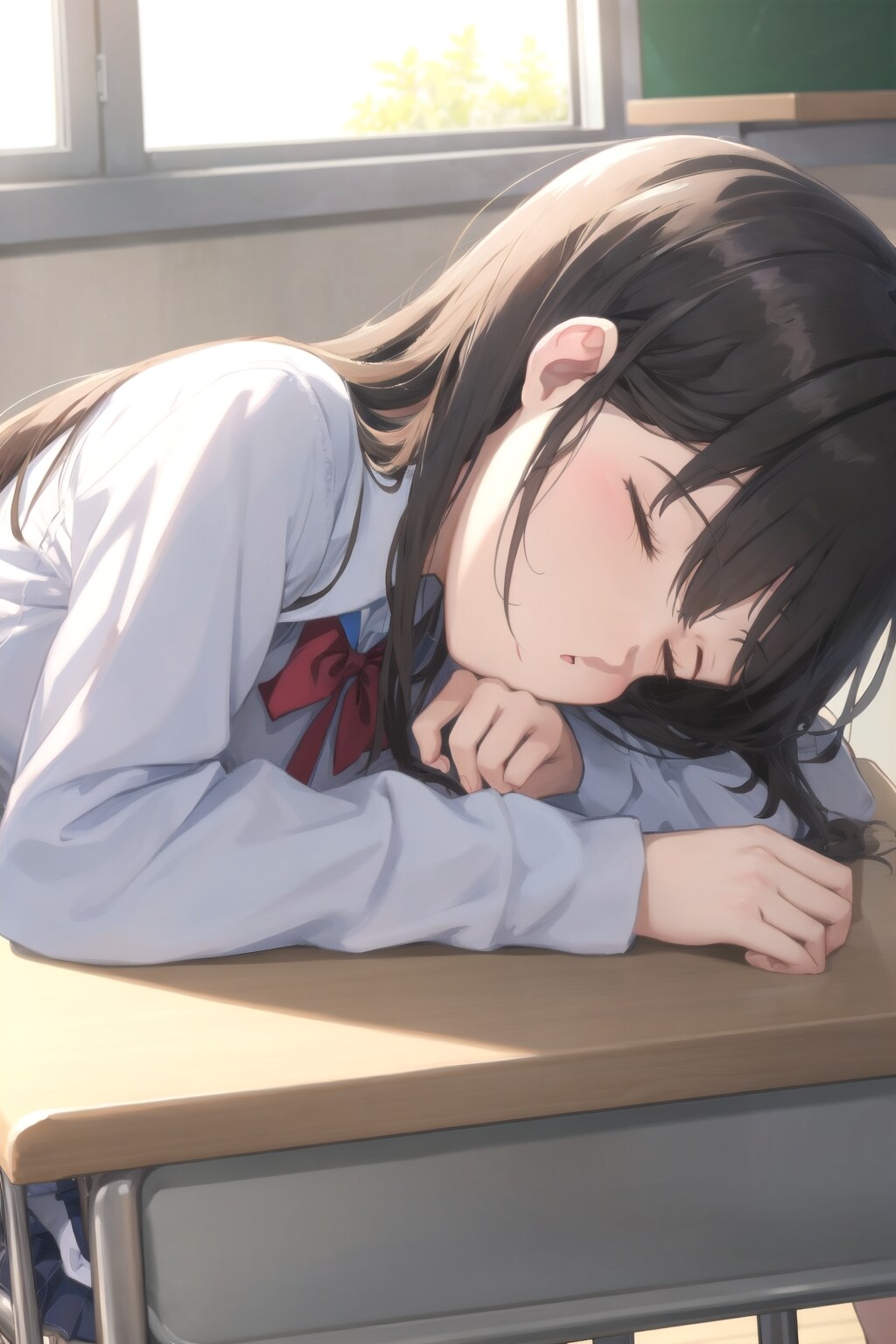 居眠りしている女子高生