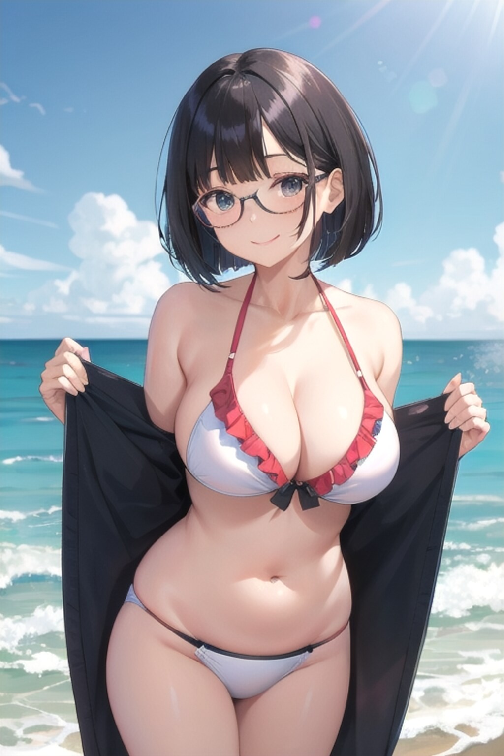 白いビキニのムチムチさん