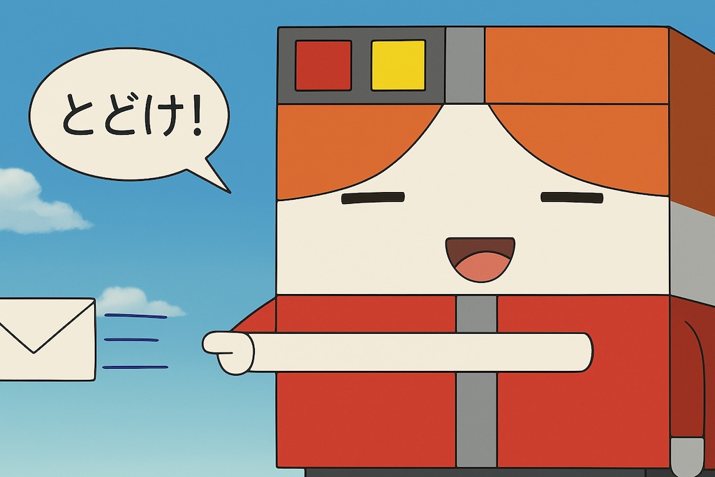 メールを送信する赤い気動車