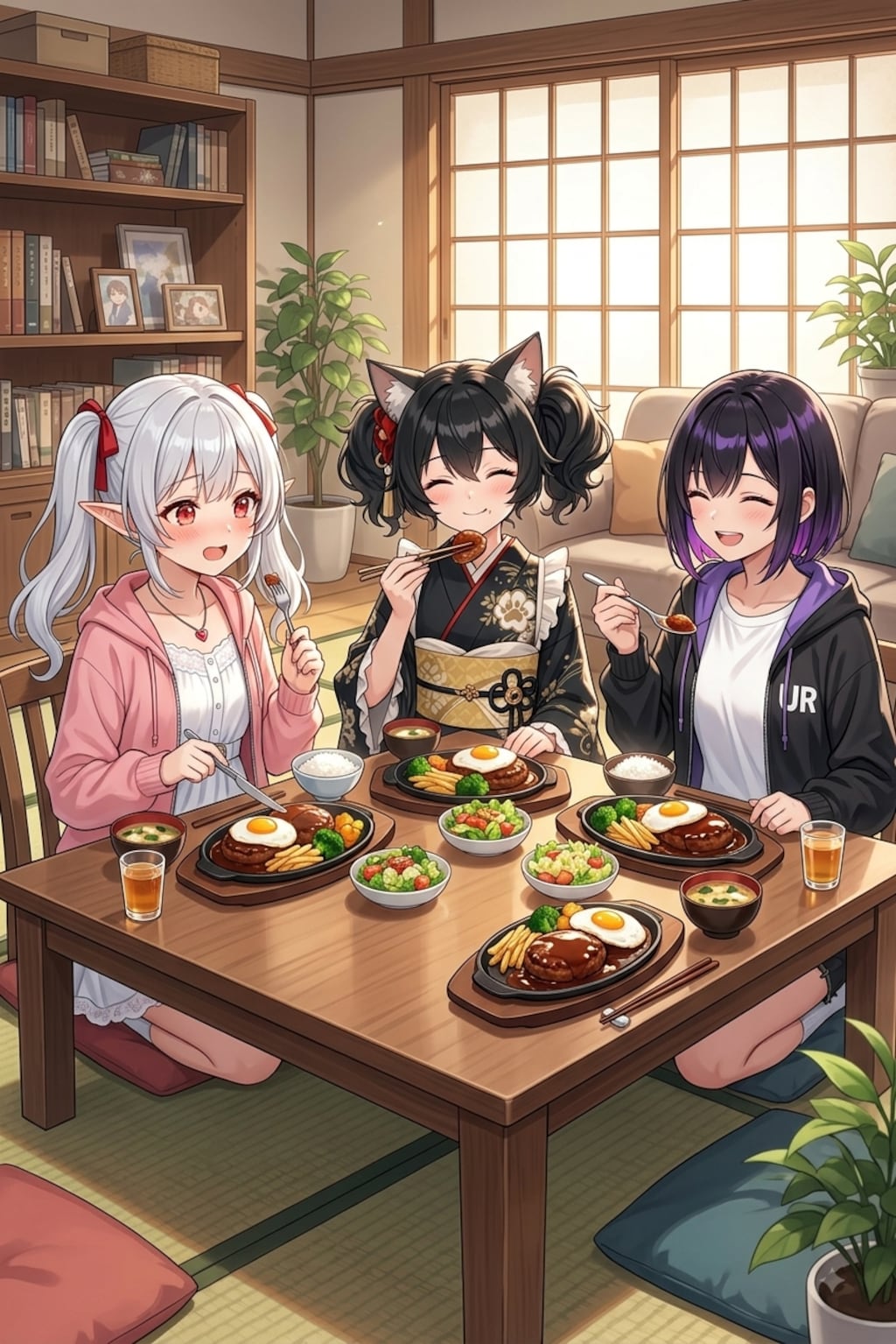 ハンバーグを作るシロネさんと咲夜さん