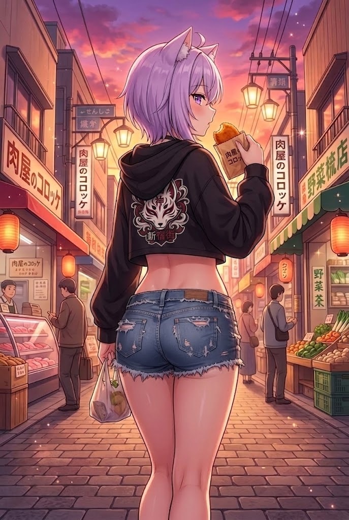 買い物帰りにつまみ食いするシス | の人気AIイラスト・グラビア