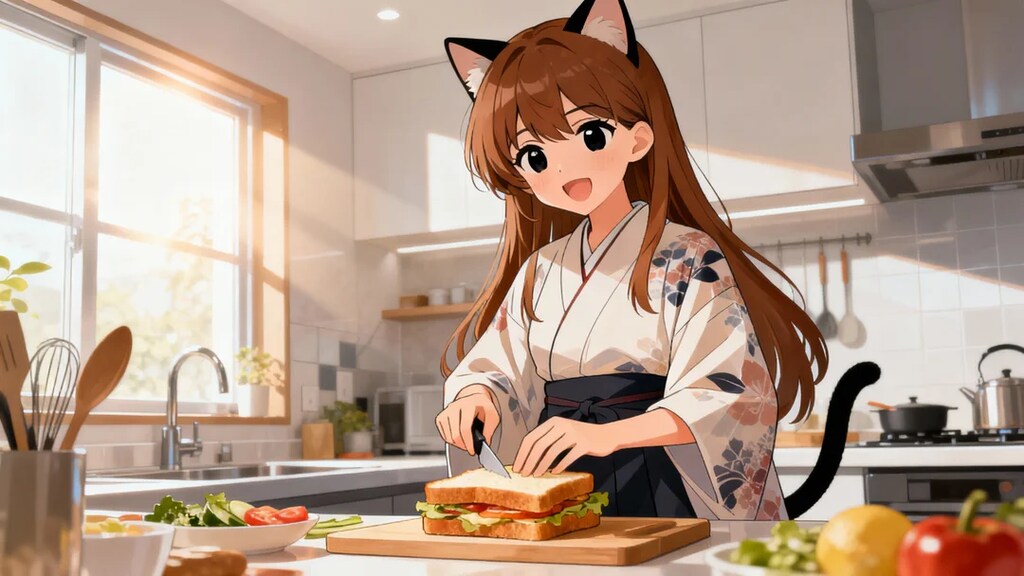 学校に持って行くお弁当(サンドウィッチ)を作るみことちゃん