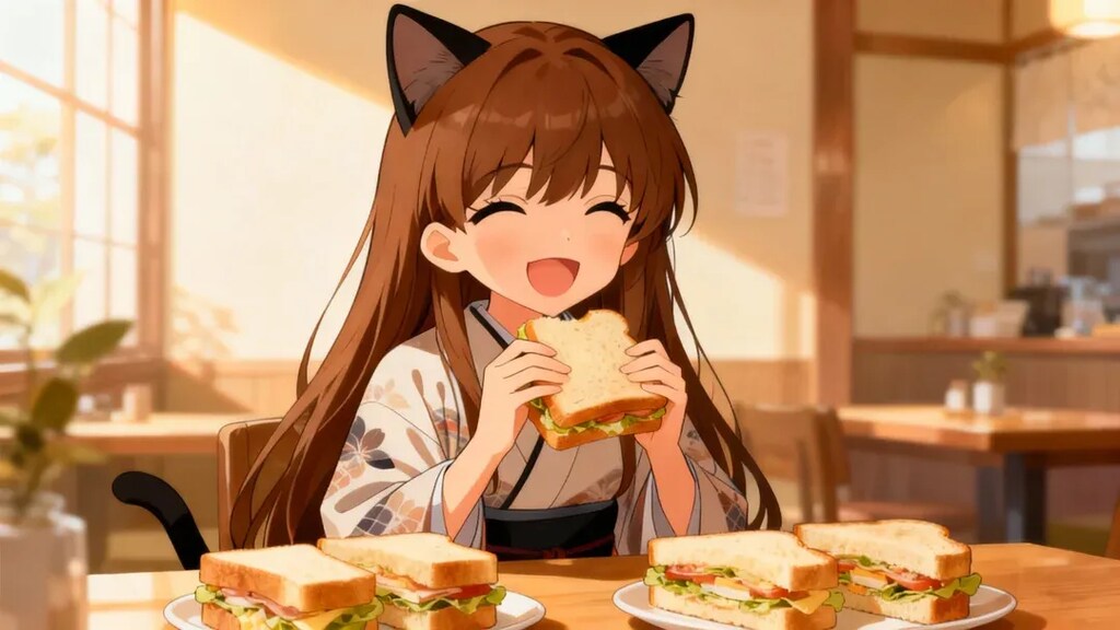 学校に持って行くお弁当(サンドウィッチ)を作るみことちゃん