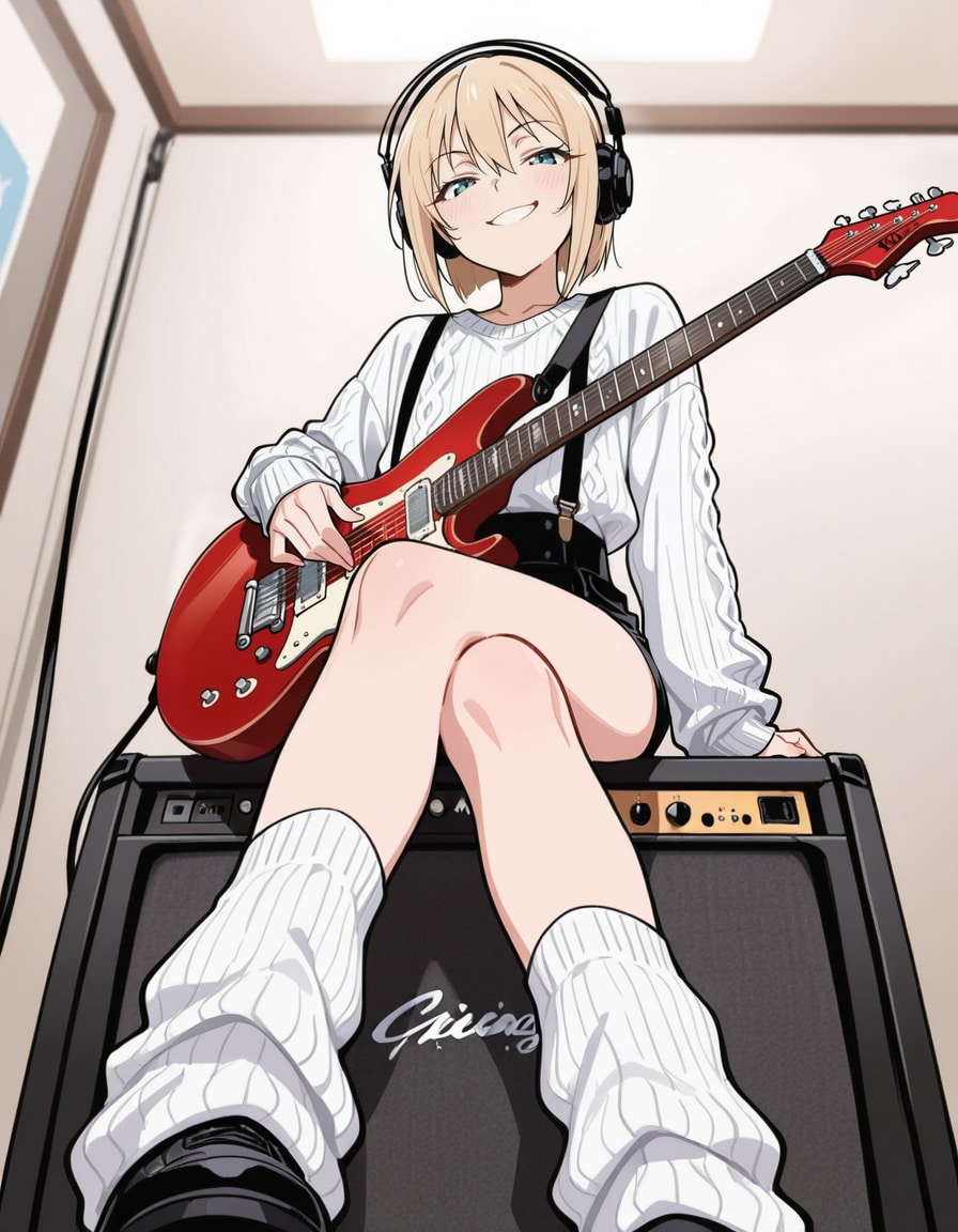 アンプに座るギター男の娘