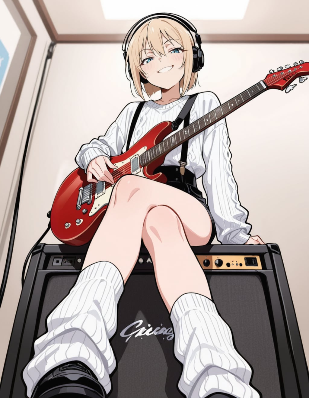 アンプに座るギター男の娘