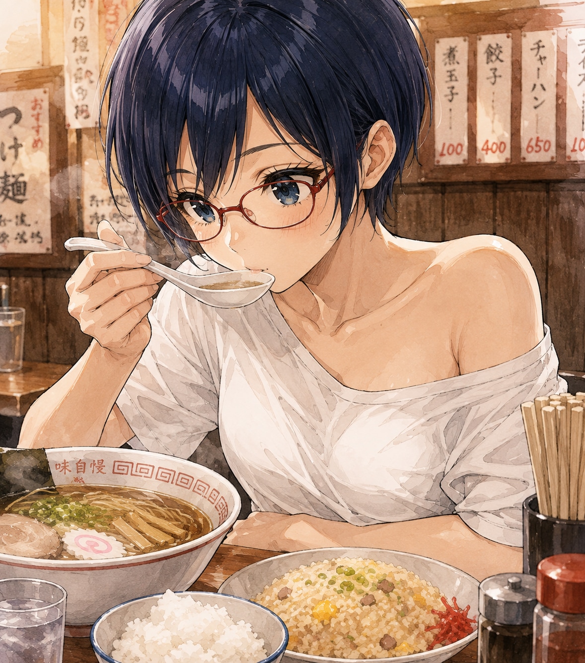 チャーハンセットを食べるうちの子詩子
