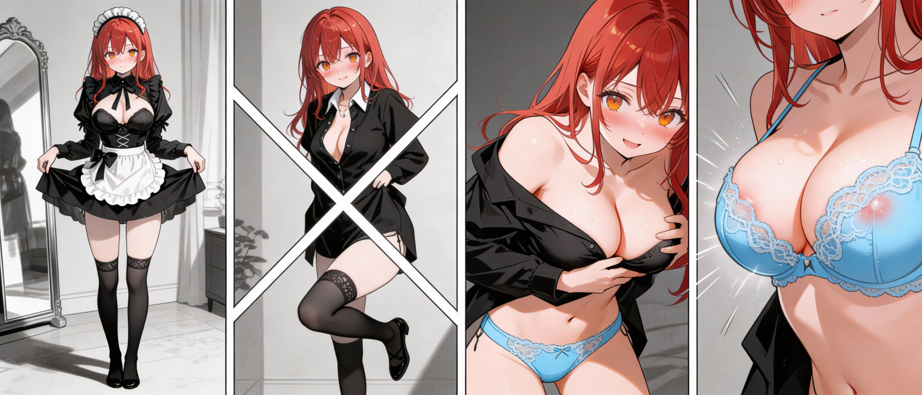 Red-haired maid's attractive underwear,