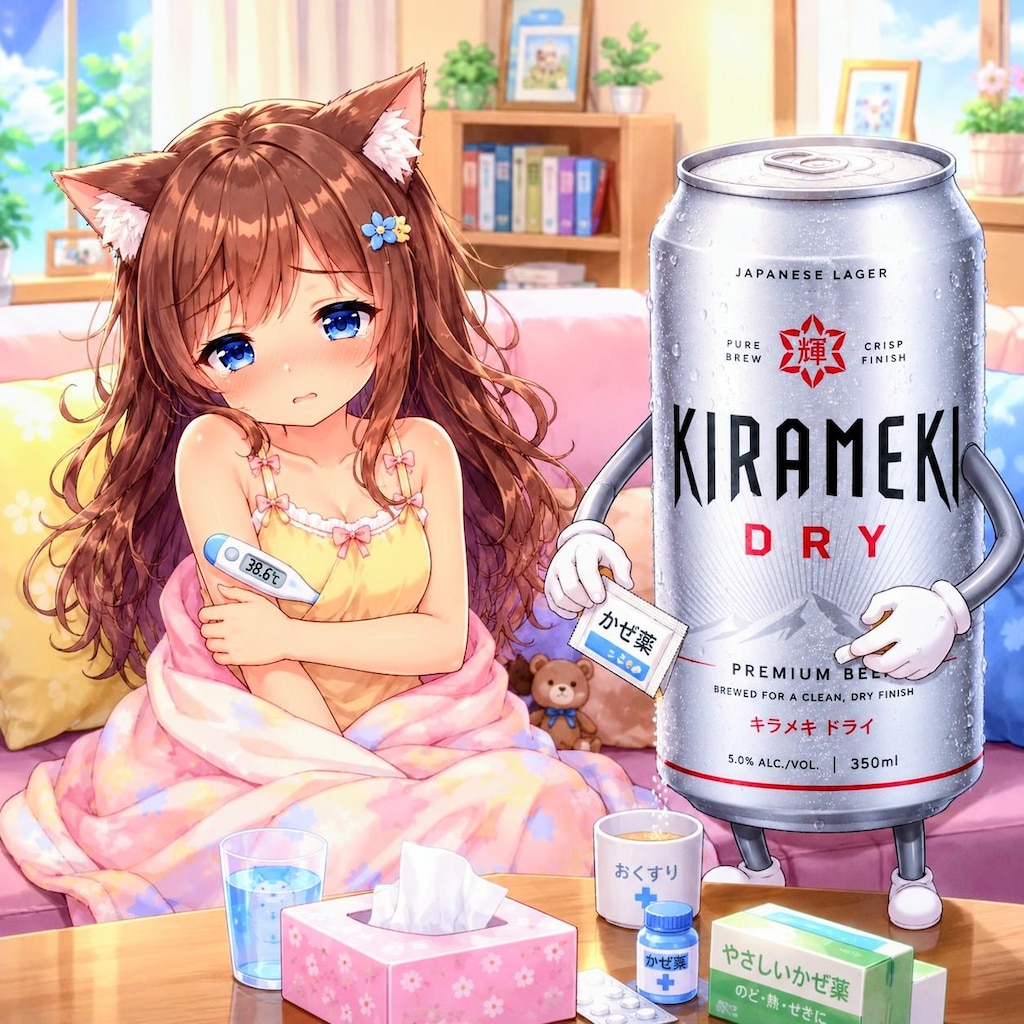 熱っぽくて体温を測っている小さな女の子