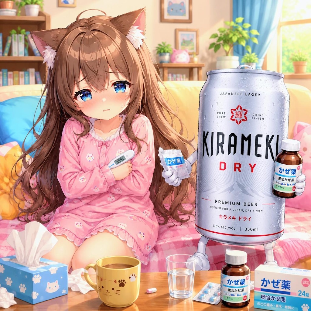 熱っぽくて体温を測っている小さな女の子