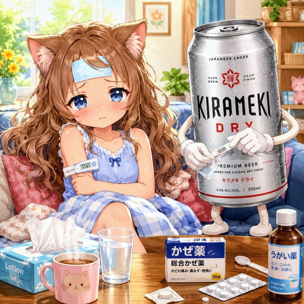 熱っぽくて体温を測っている小さな女の子