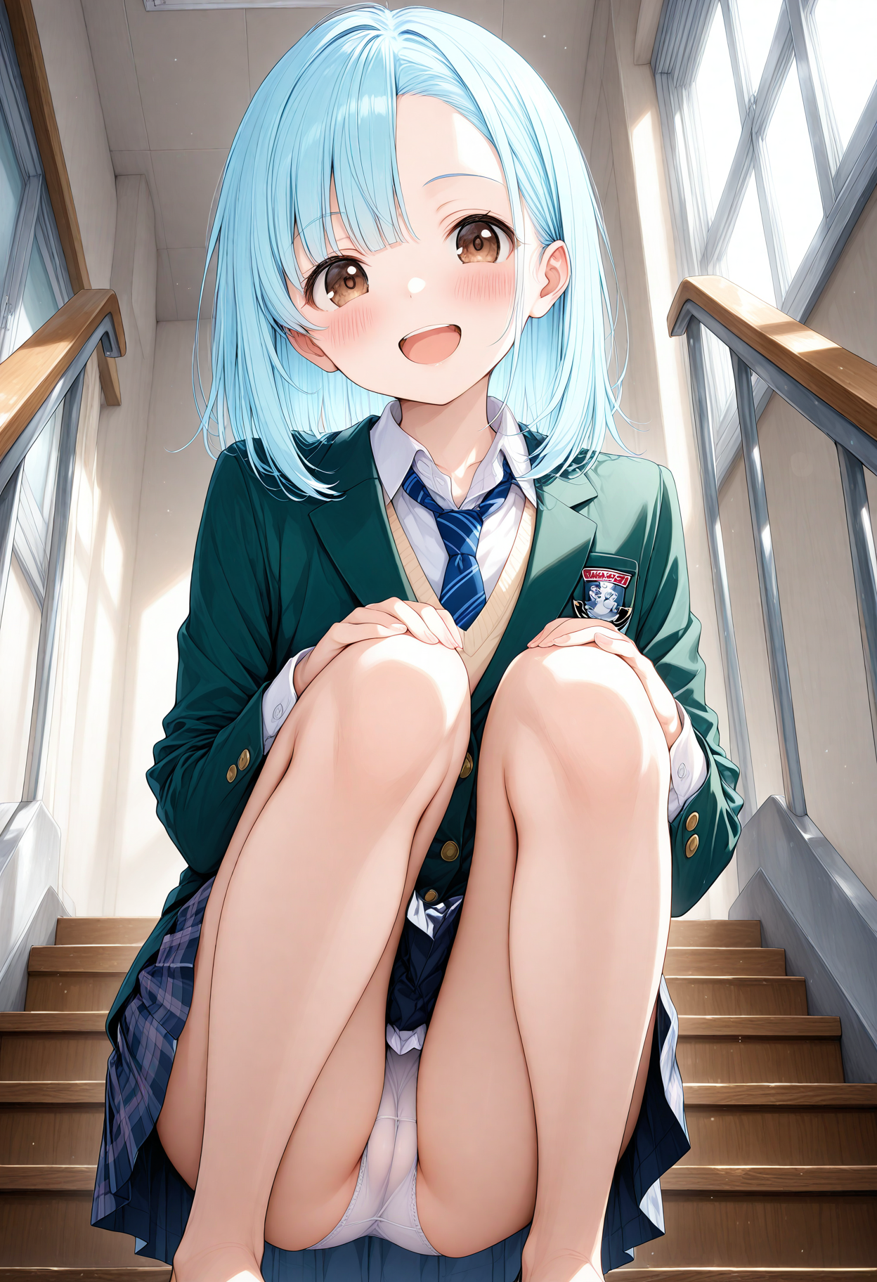 青髪制服パンチラ