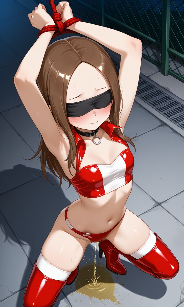 おしっこお漏らしチャレンジ【高〇さん】(レースクイーン・目隠し・緊縛)
