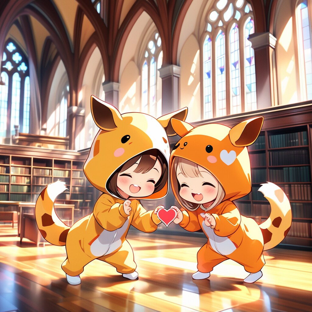 巨大図書館で読書しないキリン着ぐるみちび子ちゃん | の人気AIイラスト・グラビア