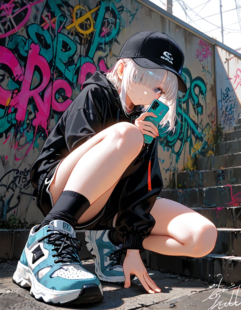 スニーカーとキャップ