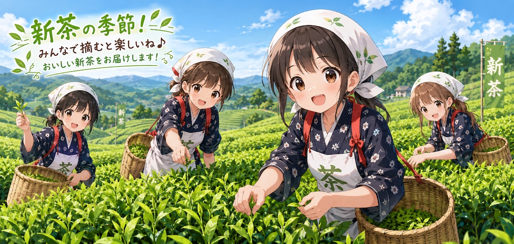 新茶の茶摘み