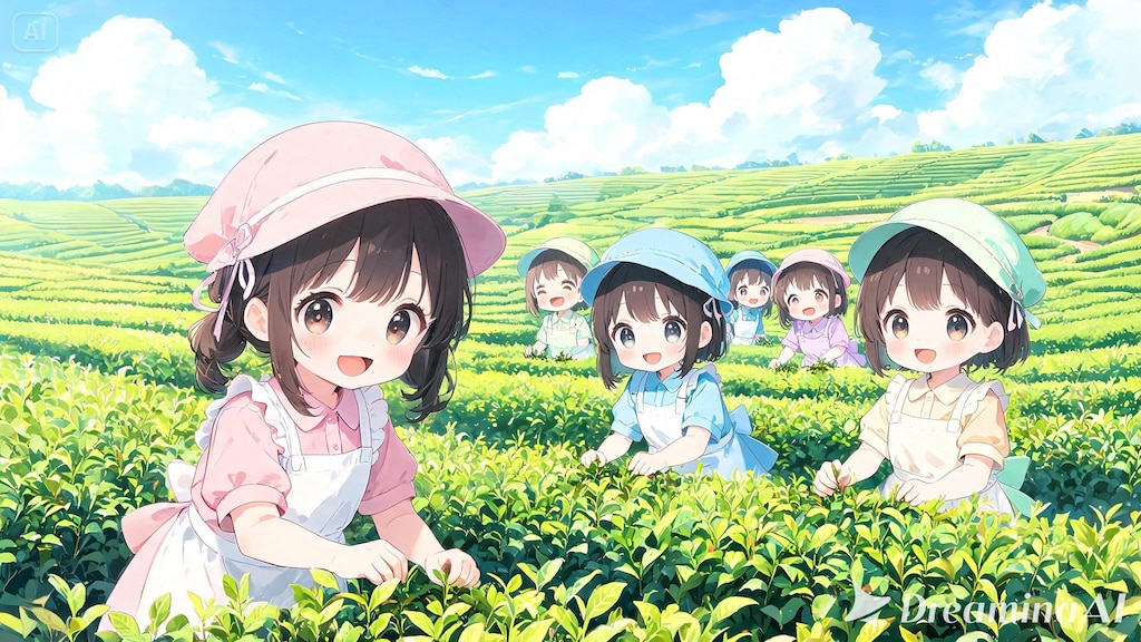 新茶の茶摘み