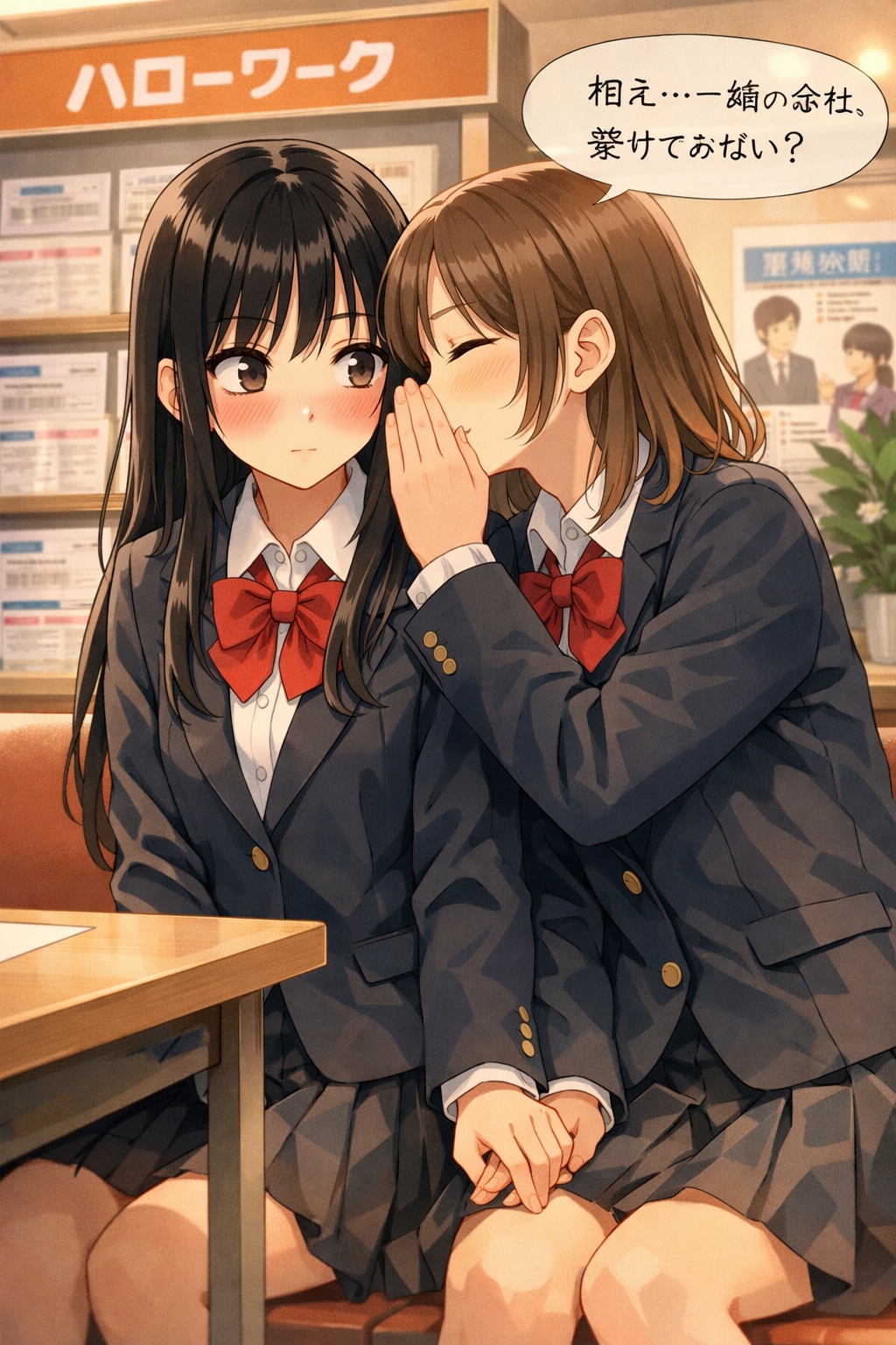 ねぇ、一緒の会社受けてみない❓（ハローワークの日　03） | の人気AIイラスト・グラビア