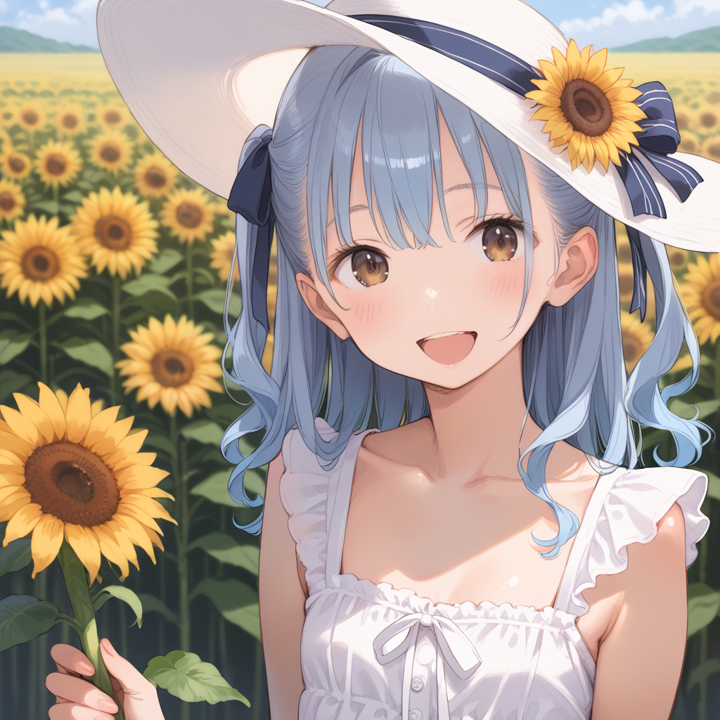 ひまわりと一緒に