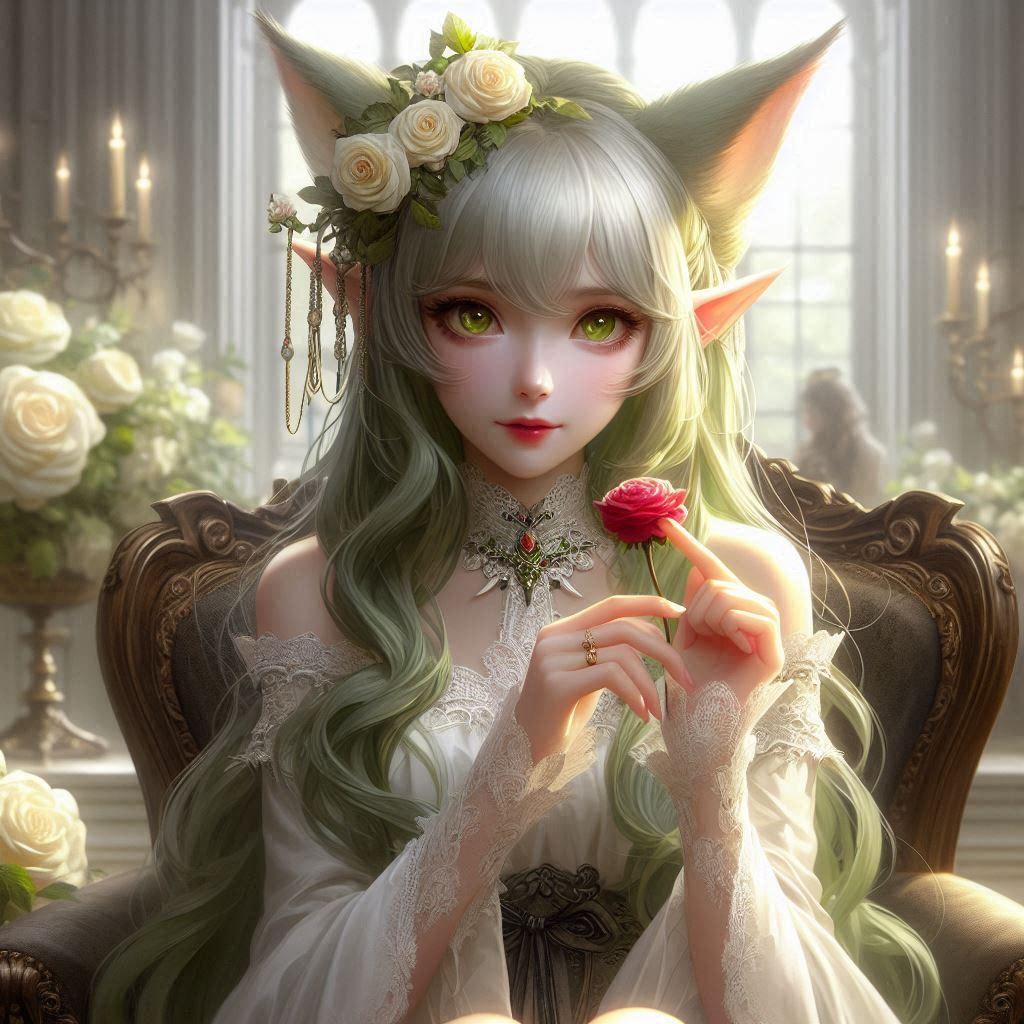 猫耳エルフ姫と薔薇