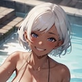 白髪ダークエルフとプールデート😊(乳首透けがあるので念のため18禁に) 4枚目