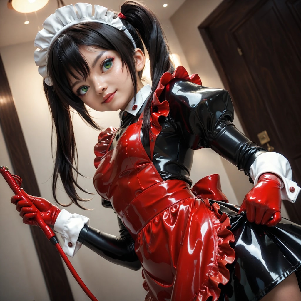 ラテックスの鞭メイド