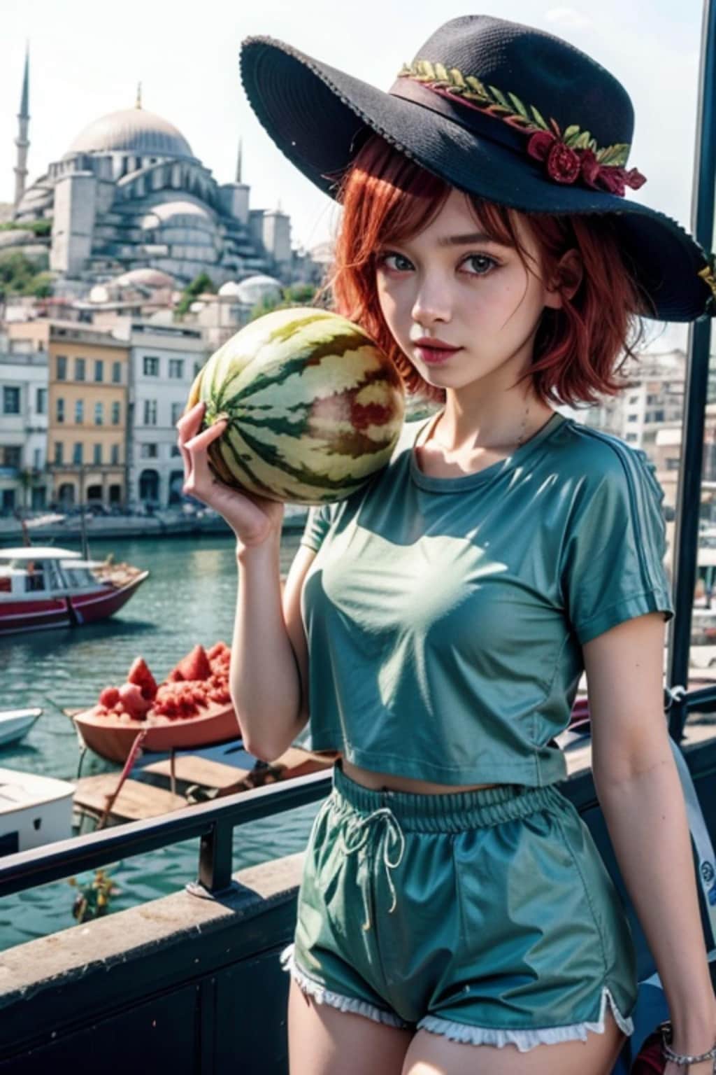 スイカと赤髪の人