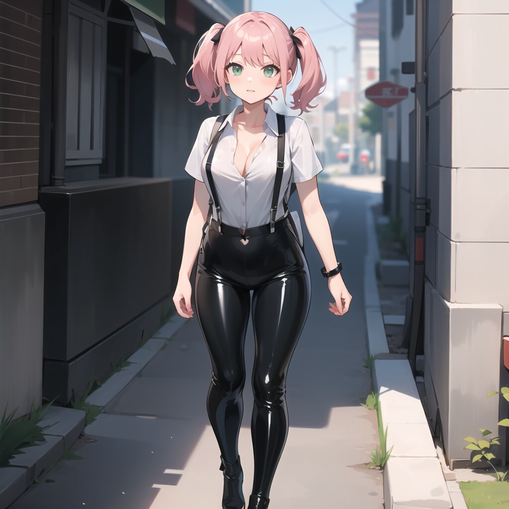 サスペンダー付きショートじゃないパンツ