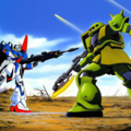 V4,5 ガンダムVSザク　戦闘風景　レトロアート 2枚目