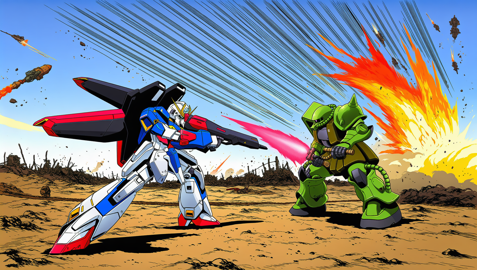 V4,5 ガンダムVSザク　戦闘風景　レトロアート