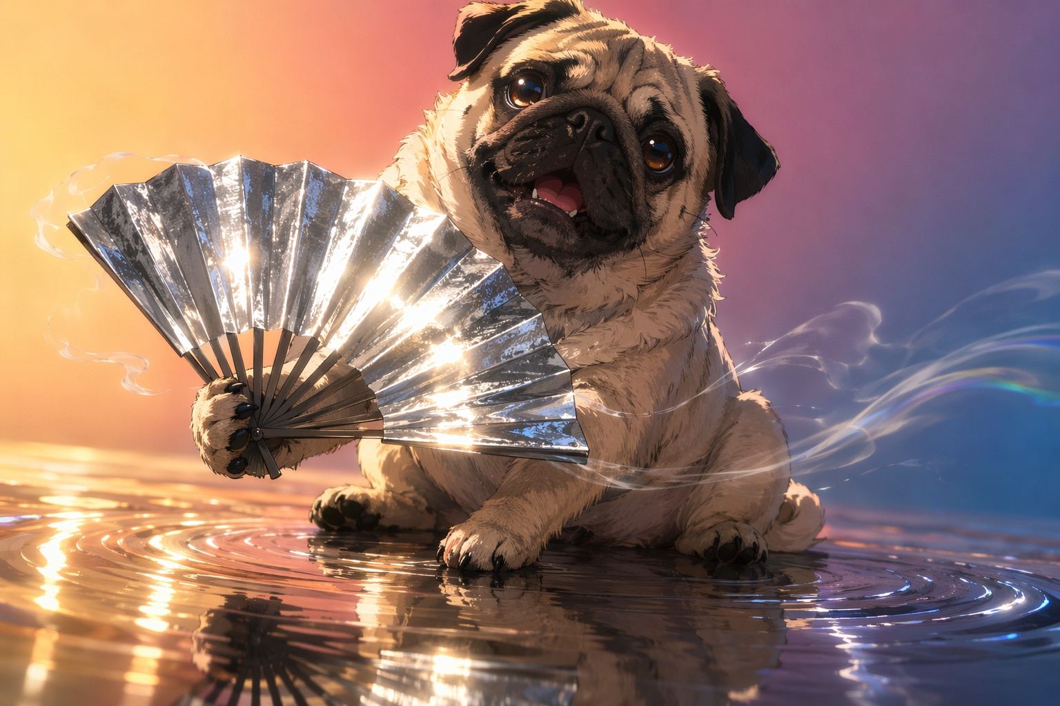 白銀の扇子を携えたパグ | の人気AIイラスト・グラビア