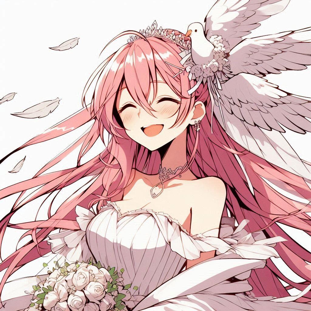 幸せな翼の娘　線画風