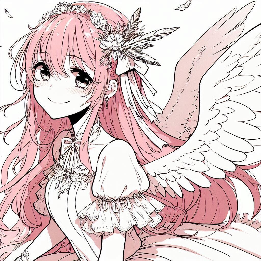 幸せな翼の娘　線画風