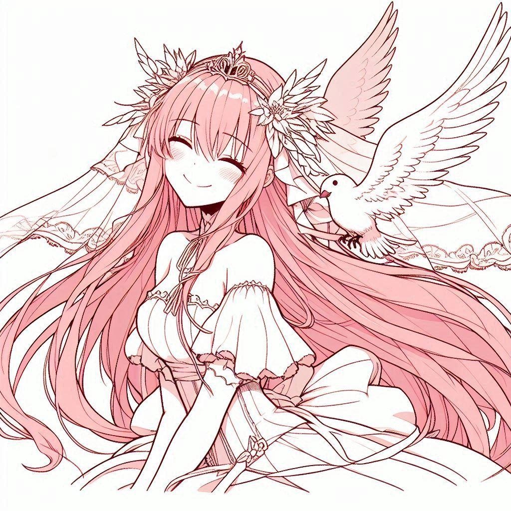 幸せな翼の娘　線画風