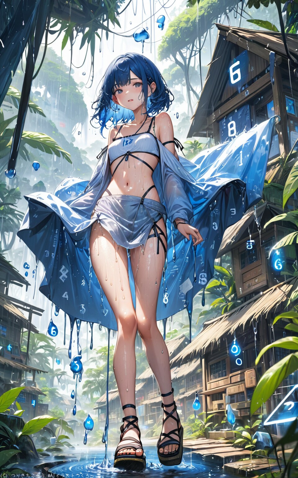 雨のジャングルに立つ