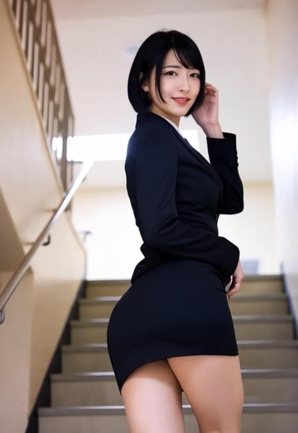 OL、階段の微笑み