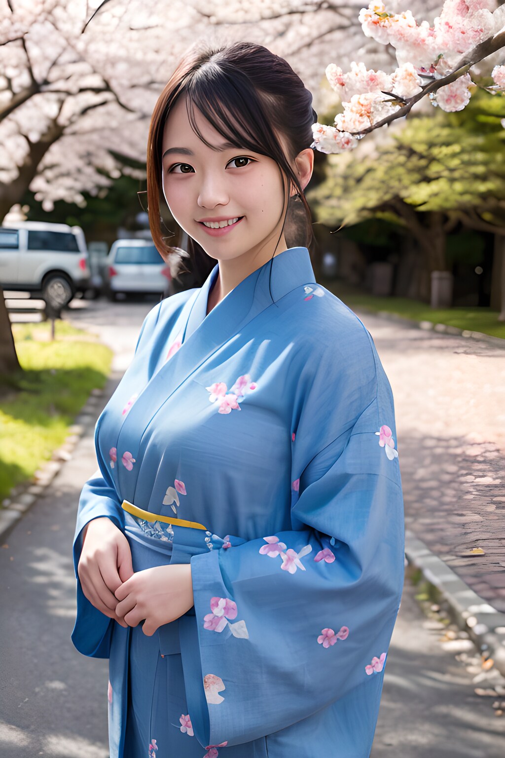 『桜の魅力：花びらと着物の舞(Cherry Charm: A Dance of Petals and Kimono)』
