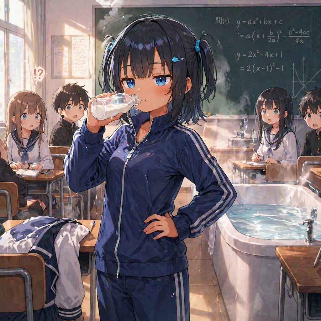 湯上がりに牛乳を飲むこなつちゃん
