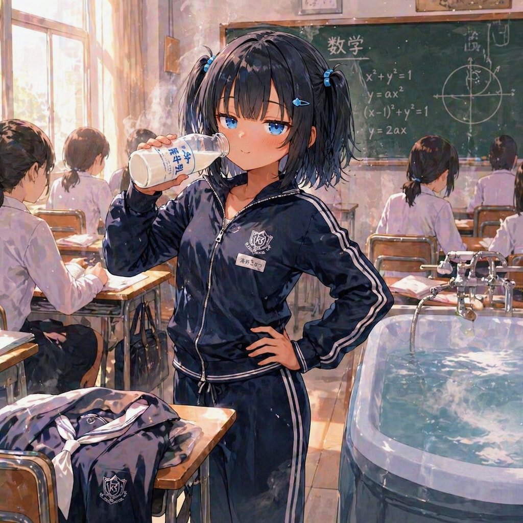 湯上がりに牛乳を飲むこなつちゃん