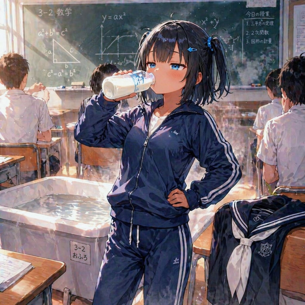 湯上がりに牛乳を飲むこなつちゃん