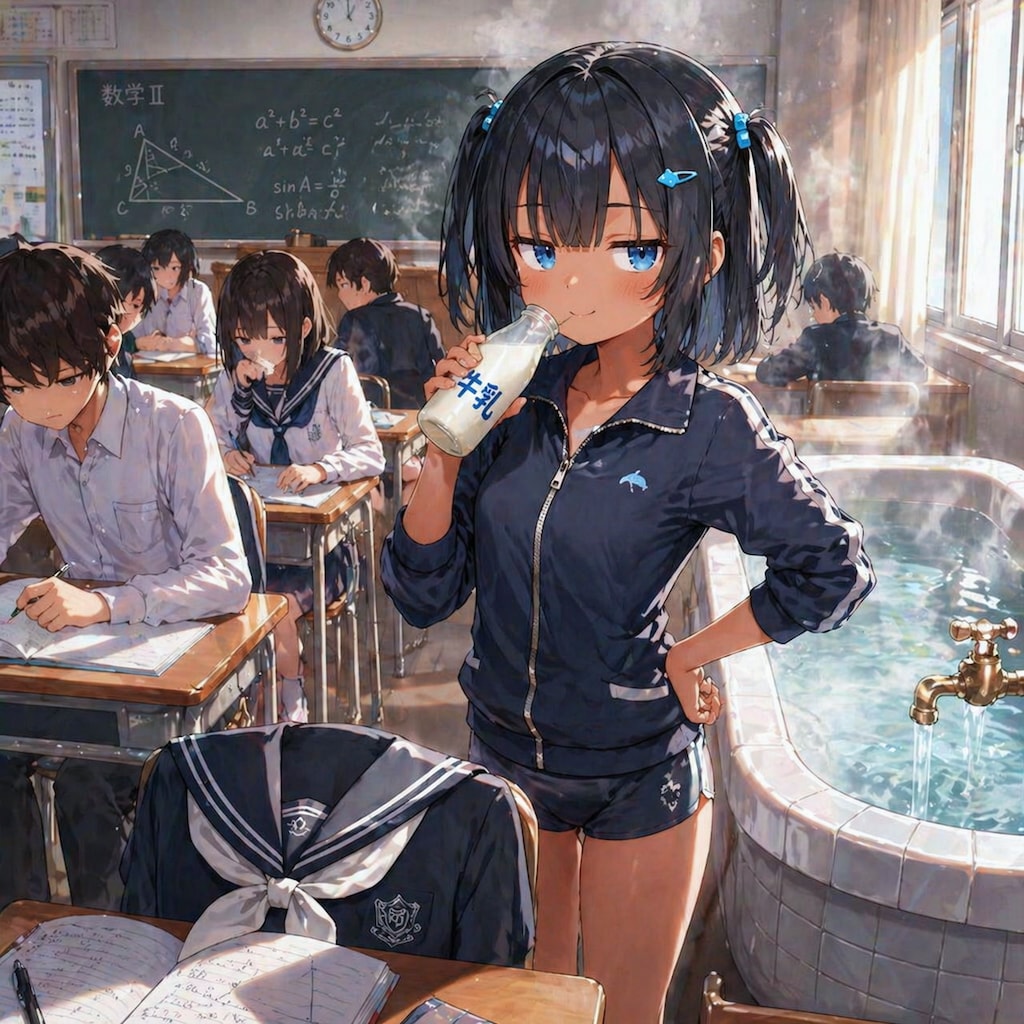湯上がりに牛乳を飲むこなつちゃん